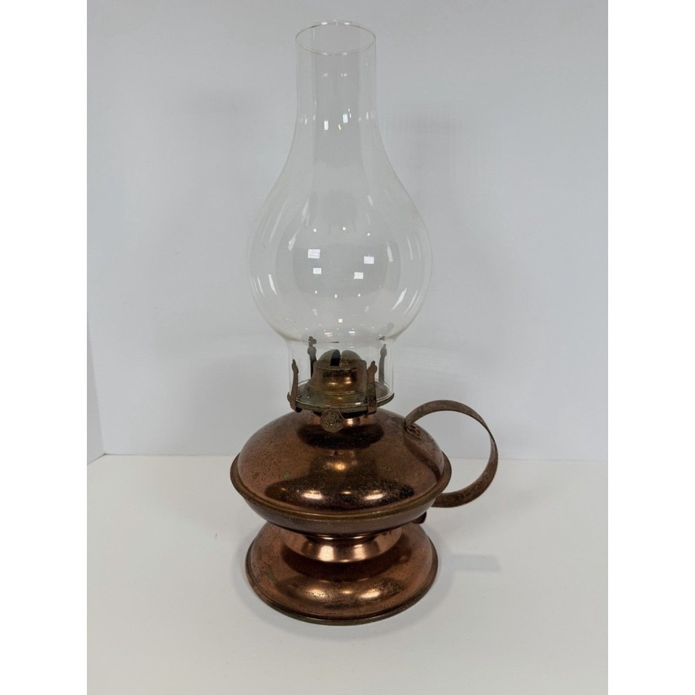 Copper Oil Lamp With Hurricane Glass. Kaadan LTD 1970's VTG Table‎ Decor 14.5"